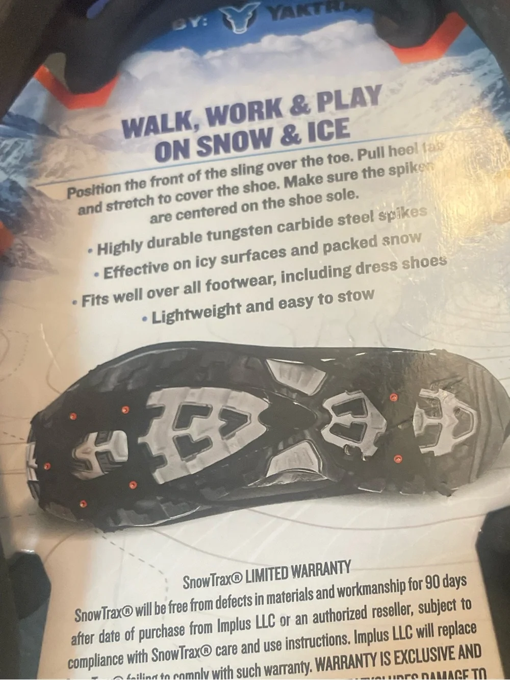 Snow Trax L-XL Ice Traction Cleats - Black with Orange Studs size Mens and women